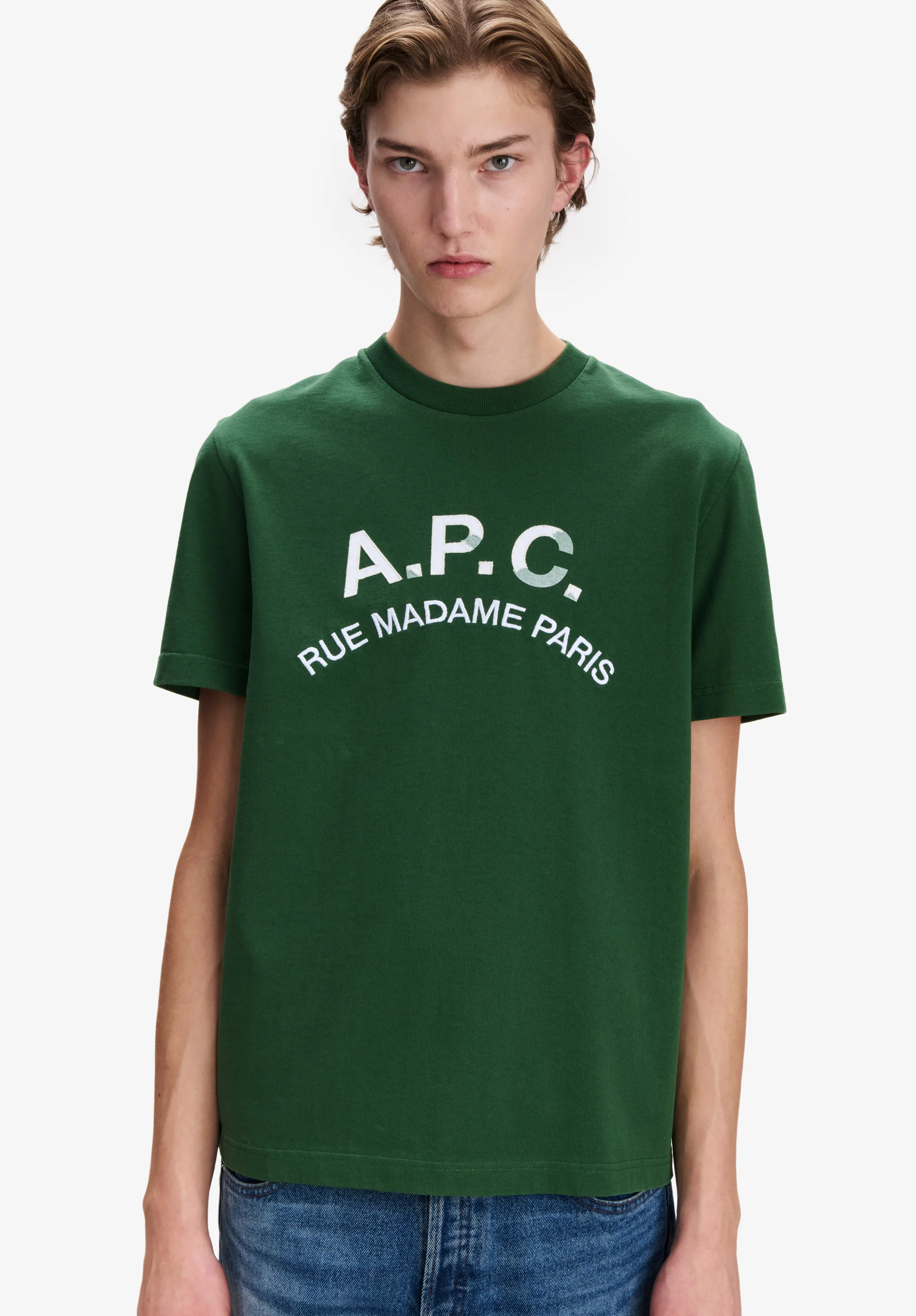 Dark green t-shirt with vintage-effect A.P.C. logo - Image 2