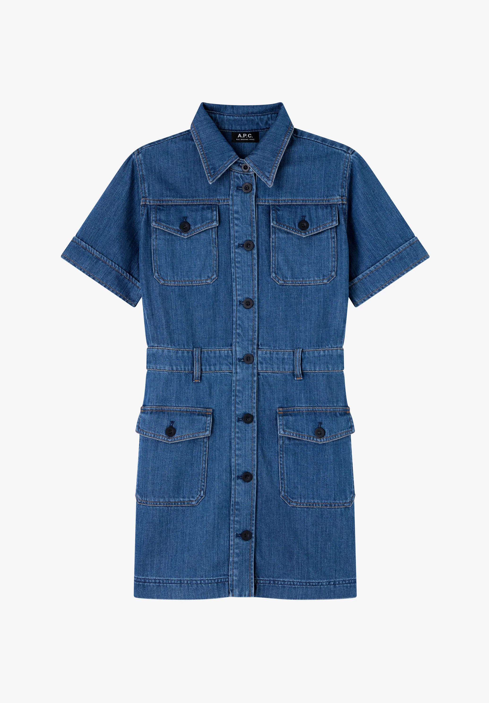 Faded denim dress with pockets