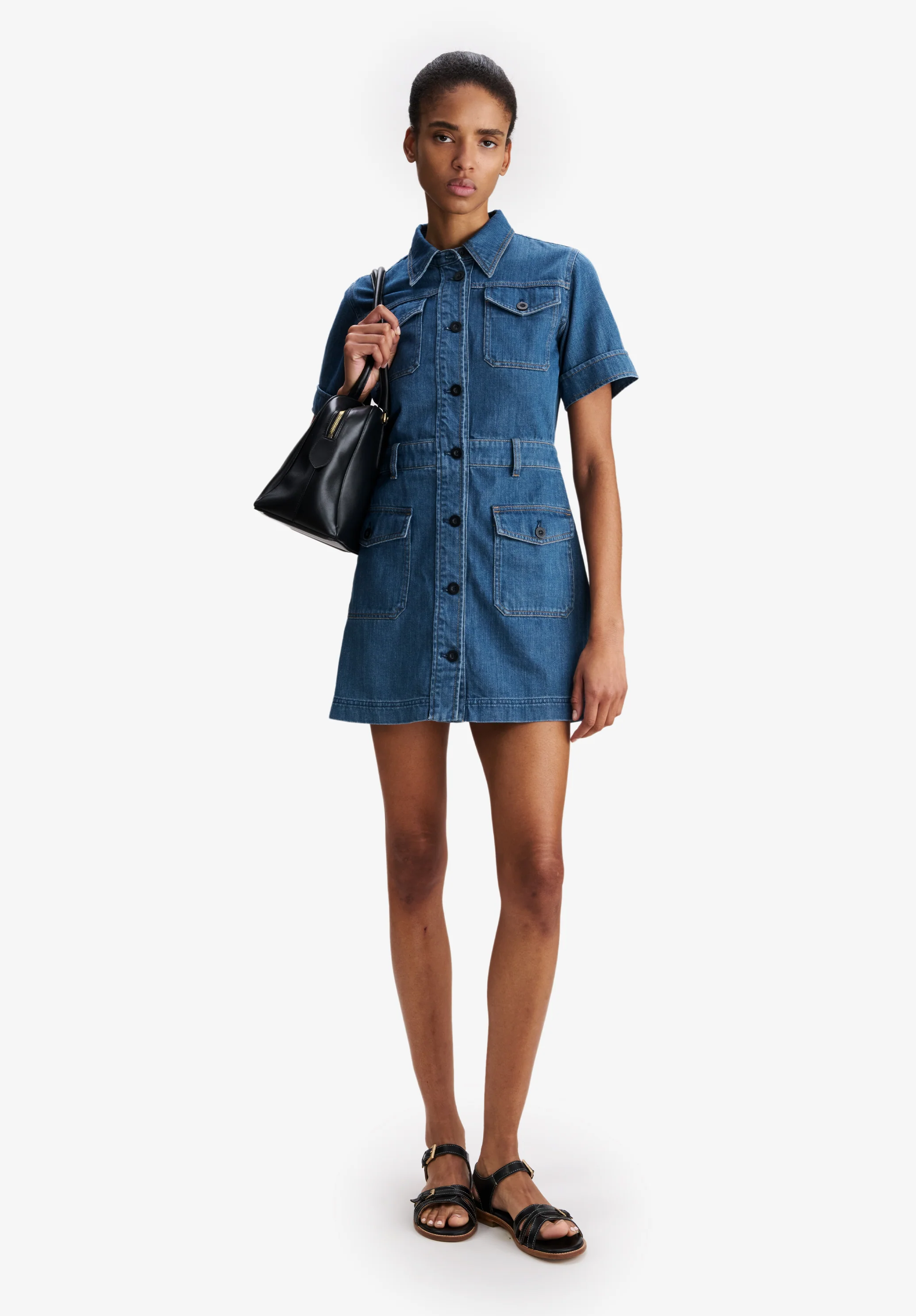 Faded denim dress with pockets - Image 3