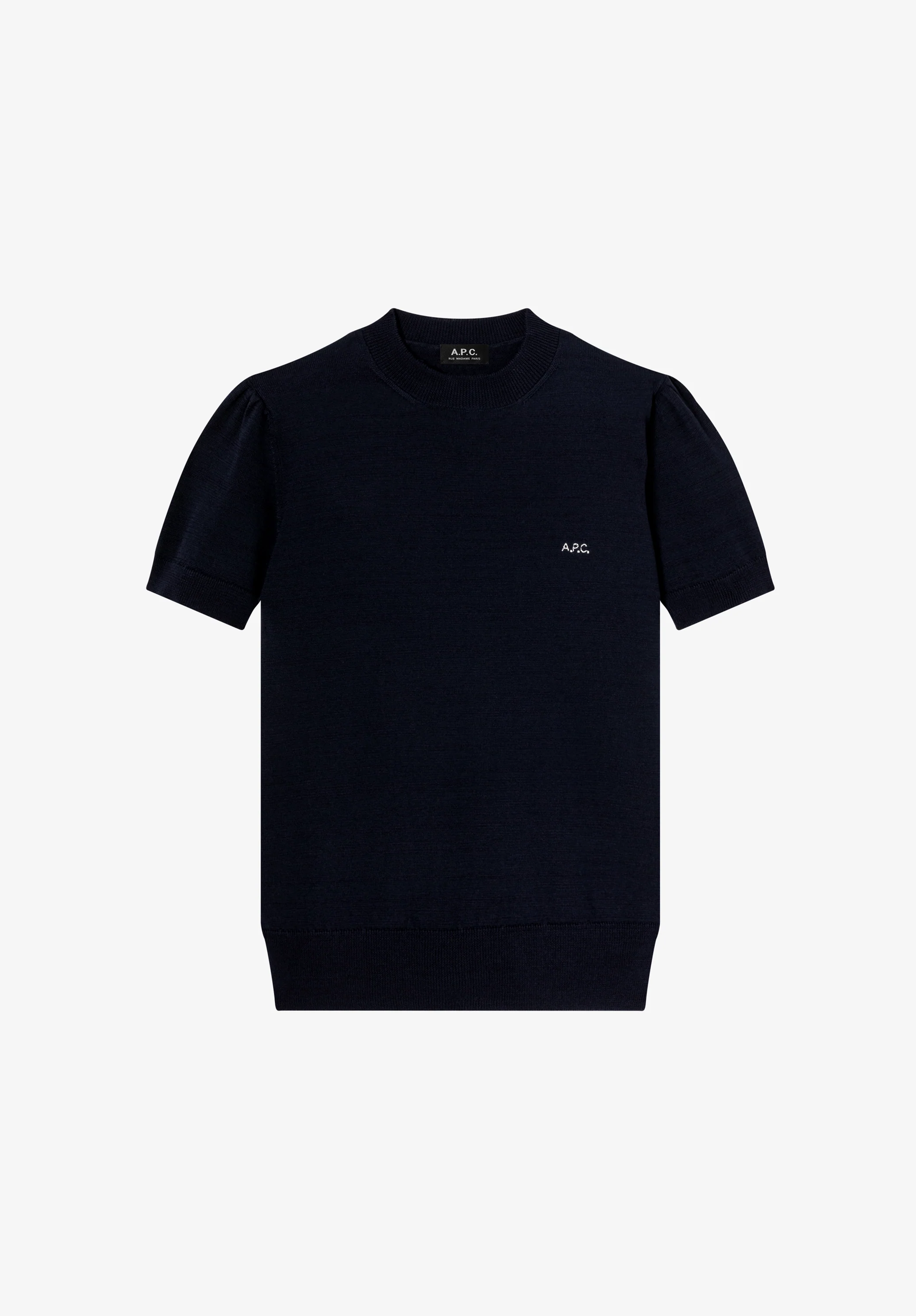 Fitted navy blue merino wool sweater