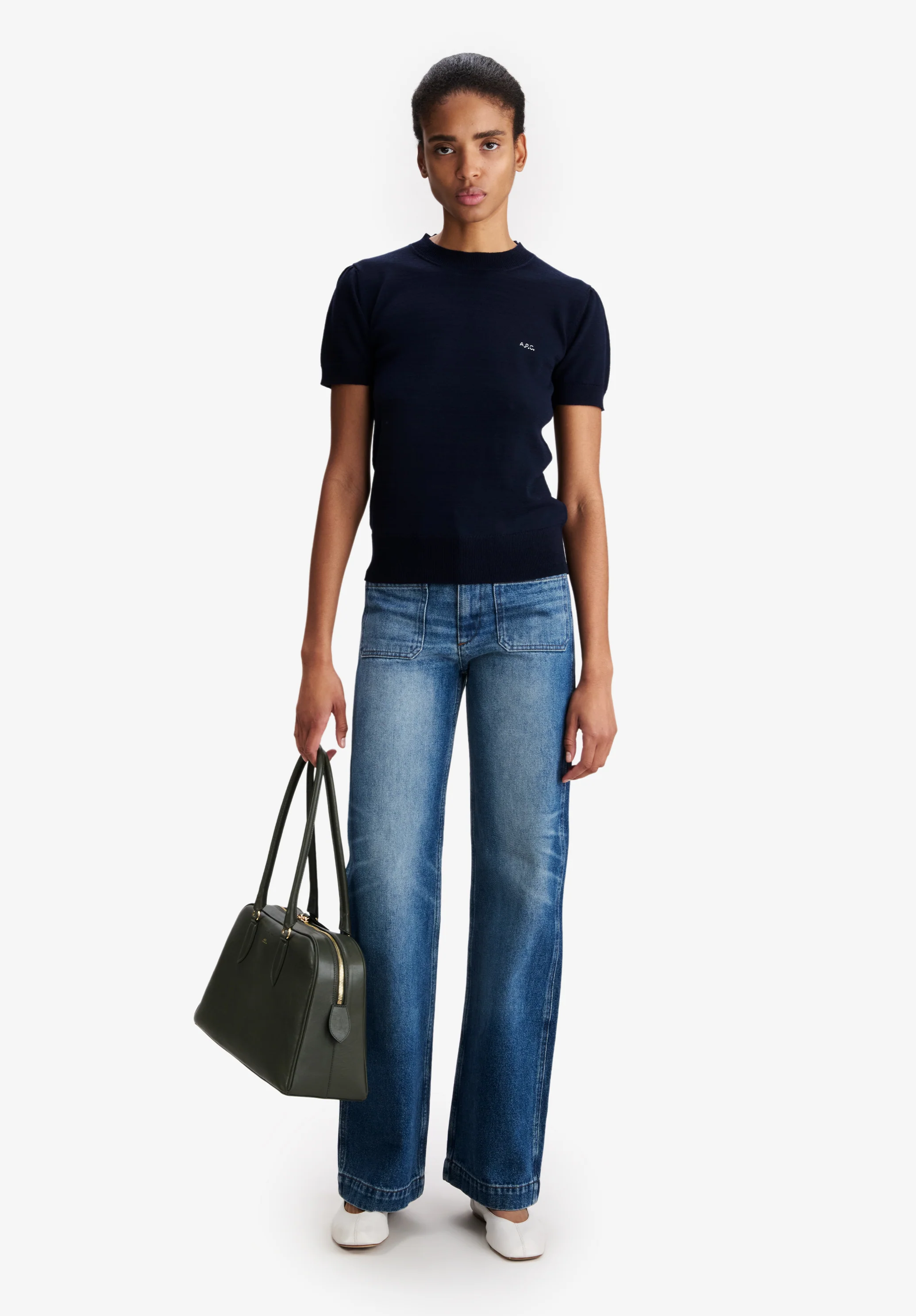 Fitted navy blue merino wool sweater - Image 2