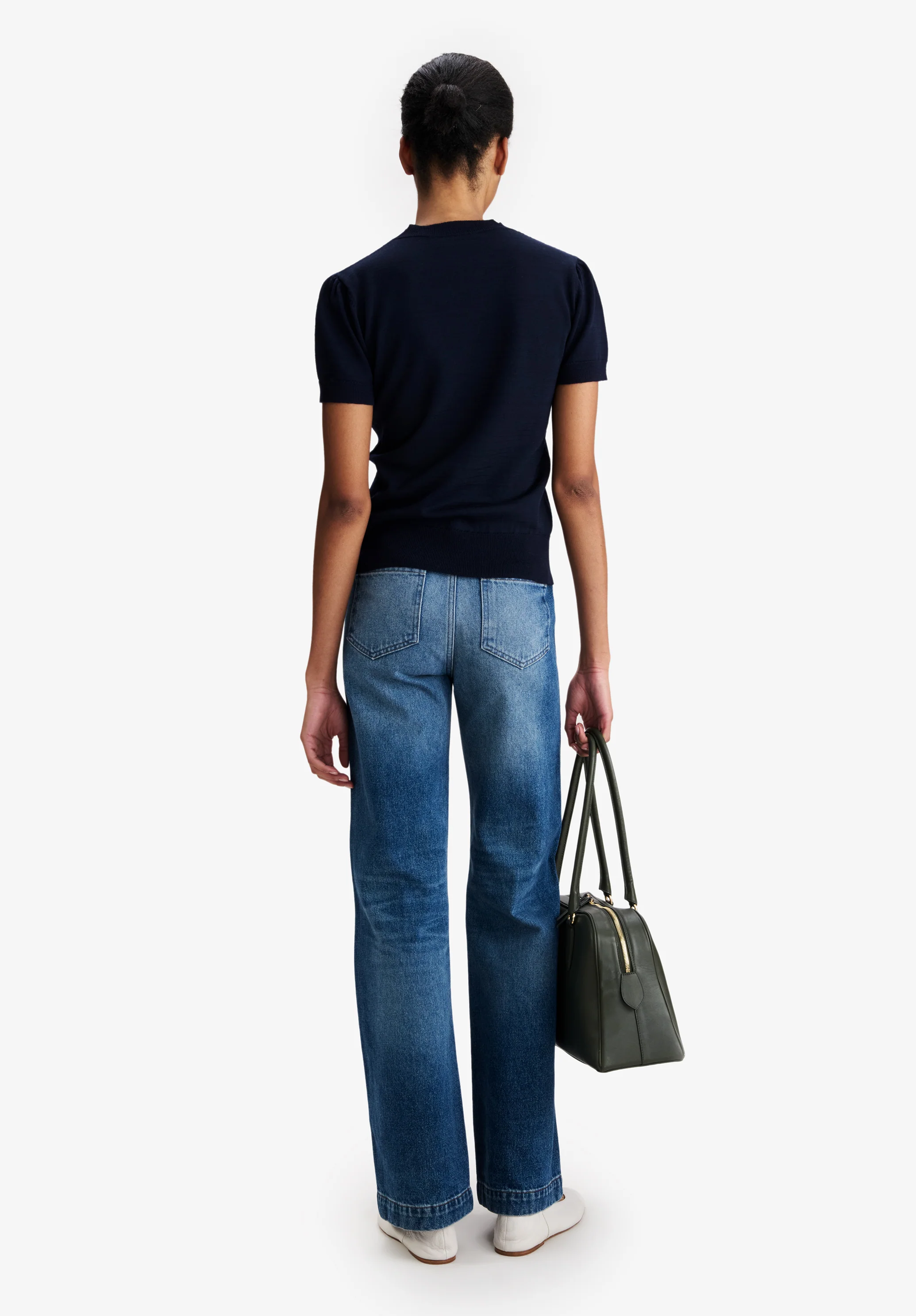 Fitted navy blue merino wool sweater - Image 3