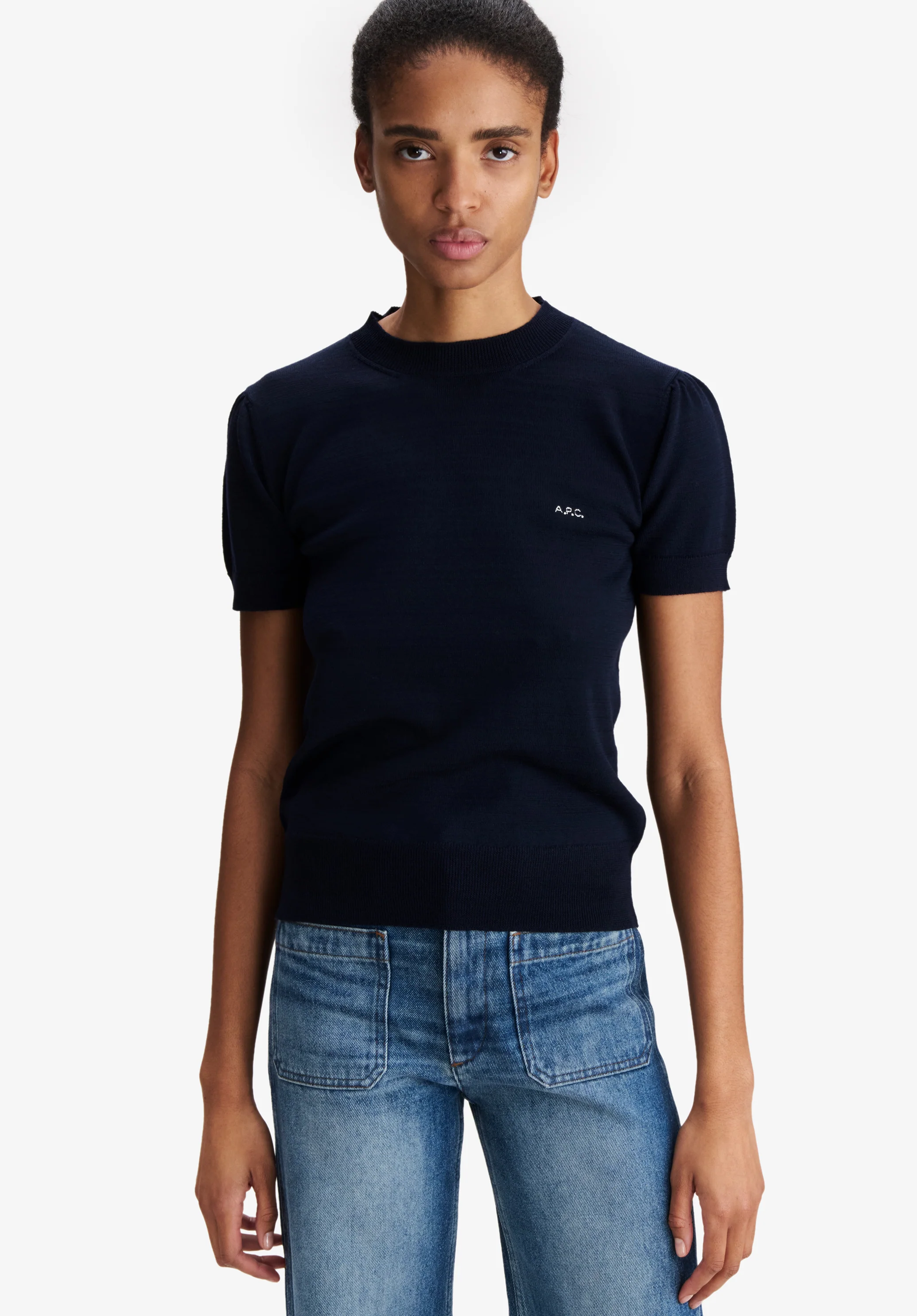 Fitted navy blue merino wool sweater - Image 4