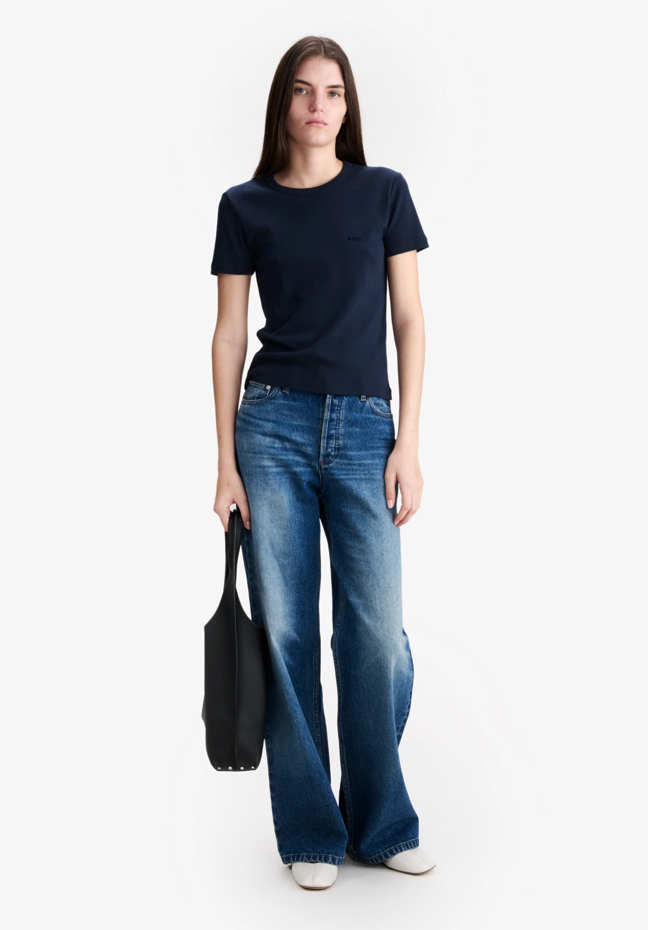 Fitted navy blue organic cotton t-shirt - Image 2
