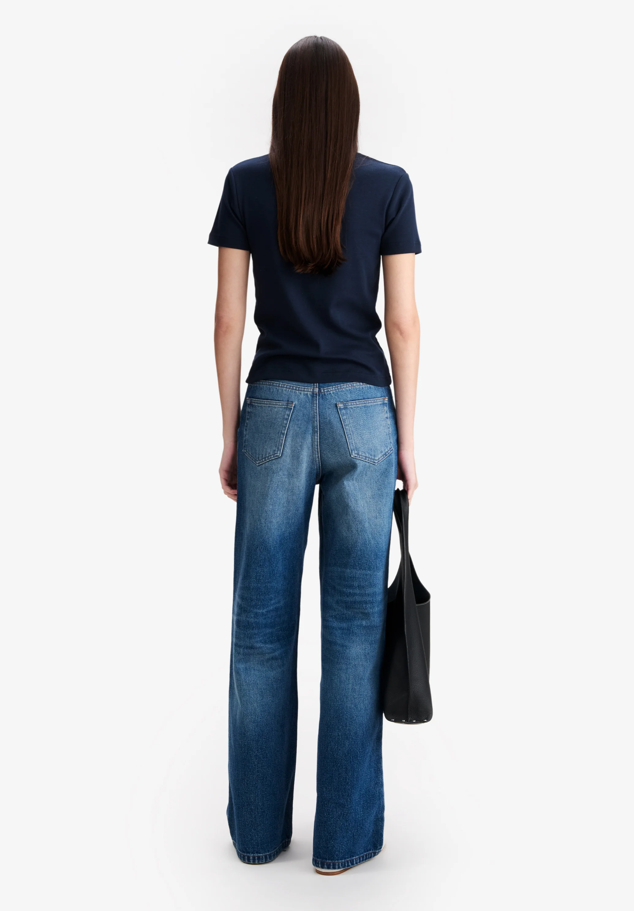 Fitted navy blue organic cotton t-shirt - Image 3