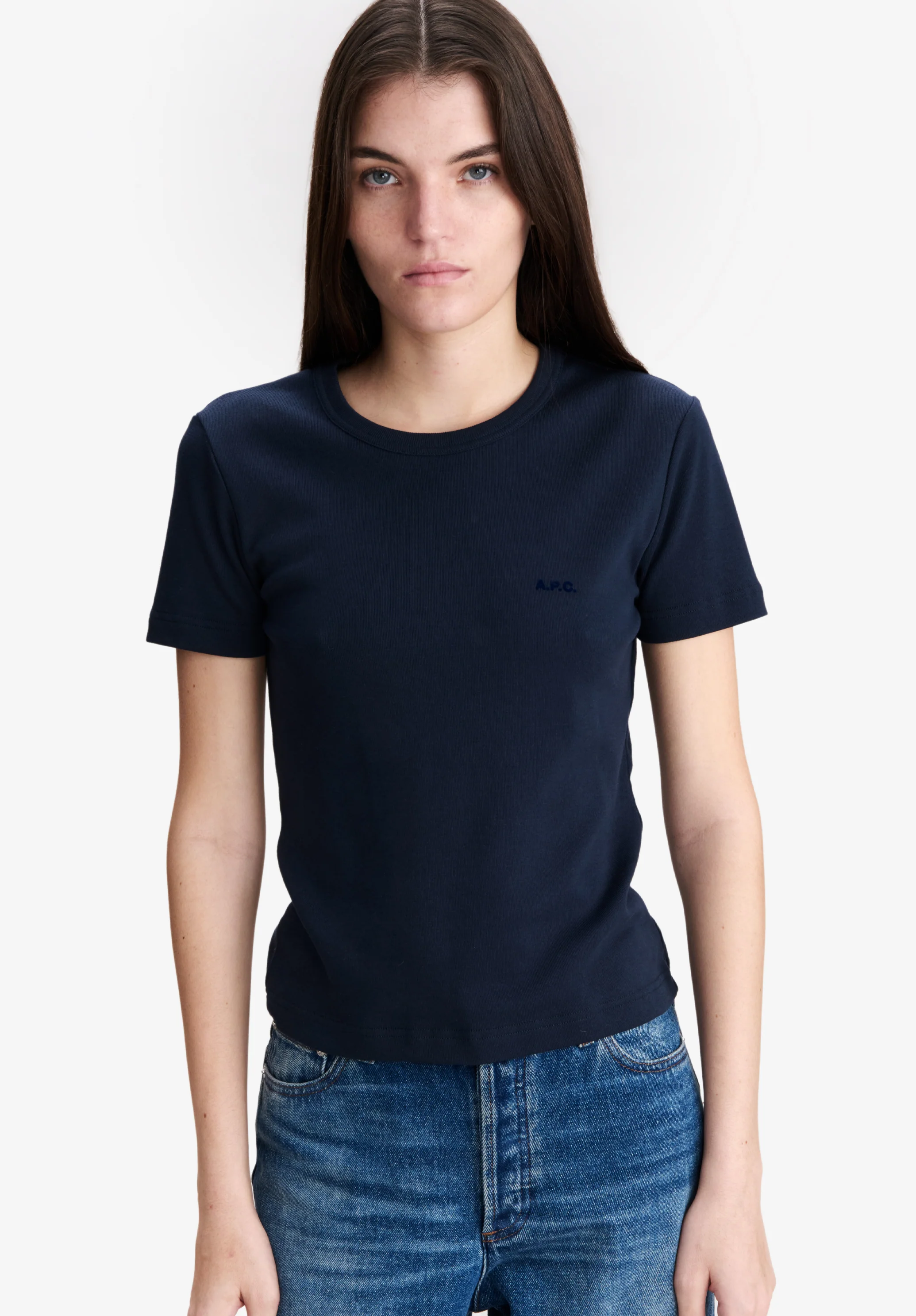 Fitted navy blue organic cotton t-shirt - Image 4