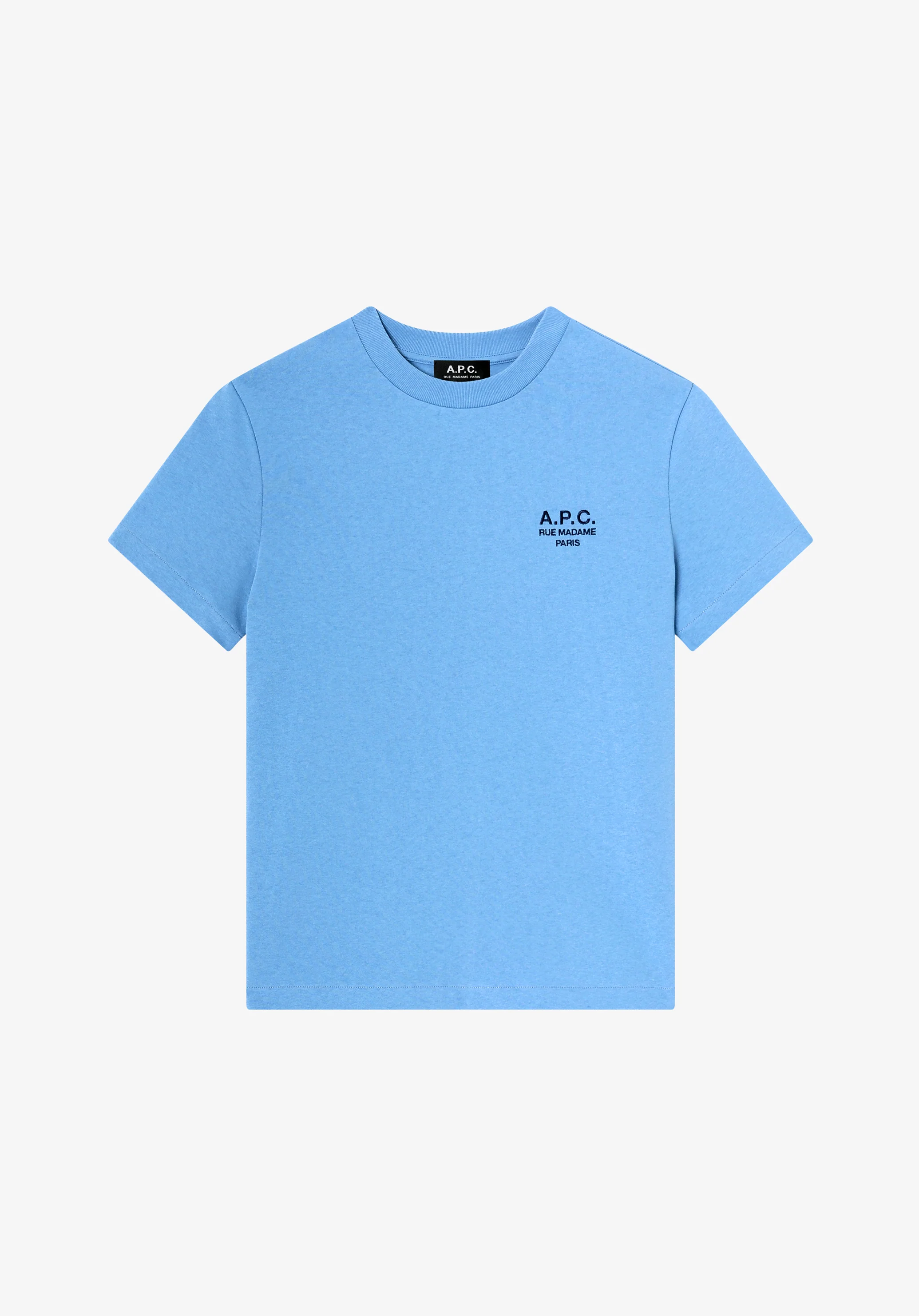 Light blue t-shirt with A.P.C. Rue Madame logo