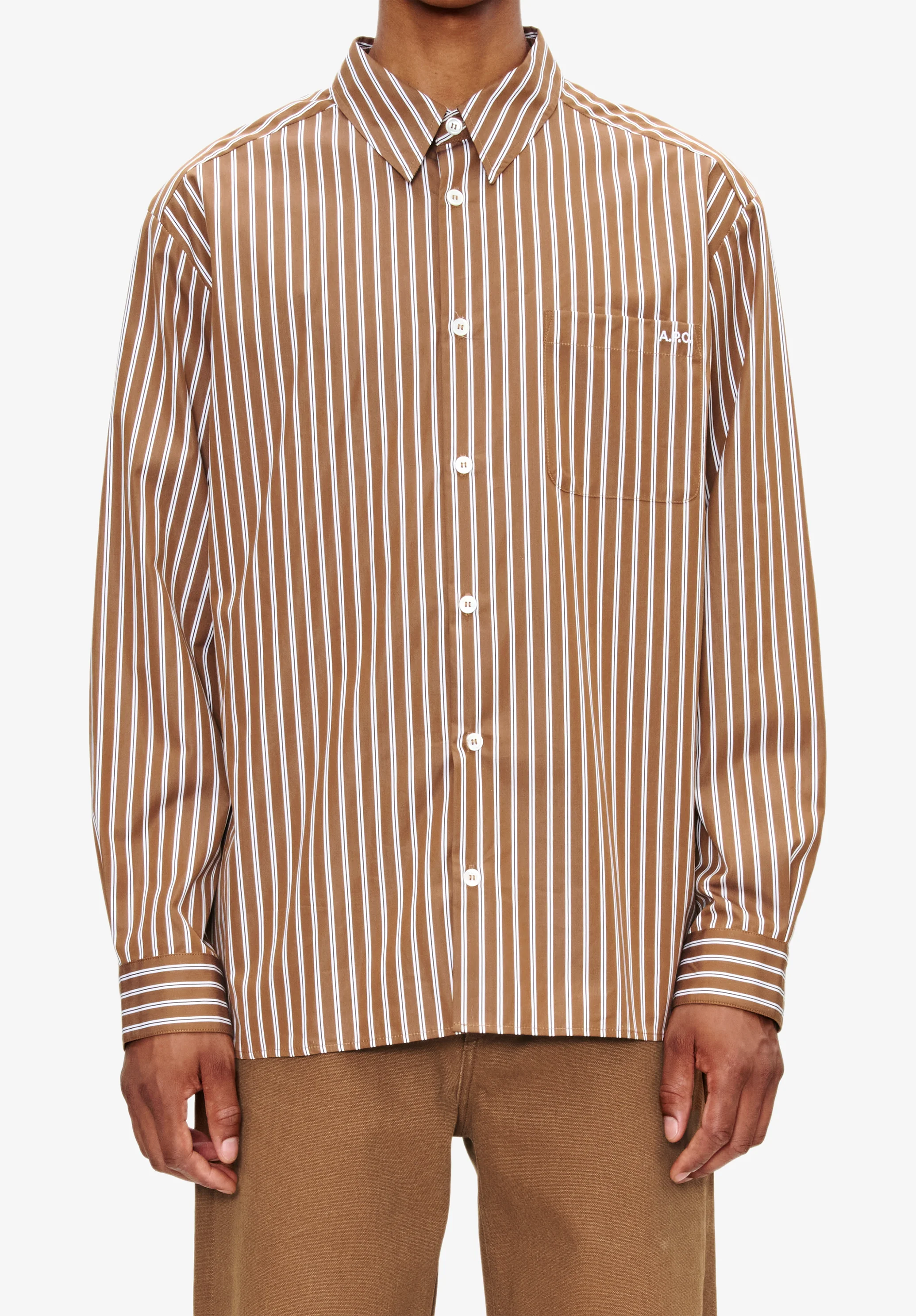 Loose-fit chestnut brown striped shirt - Image 4
