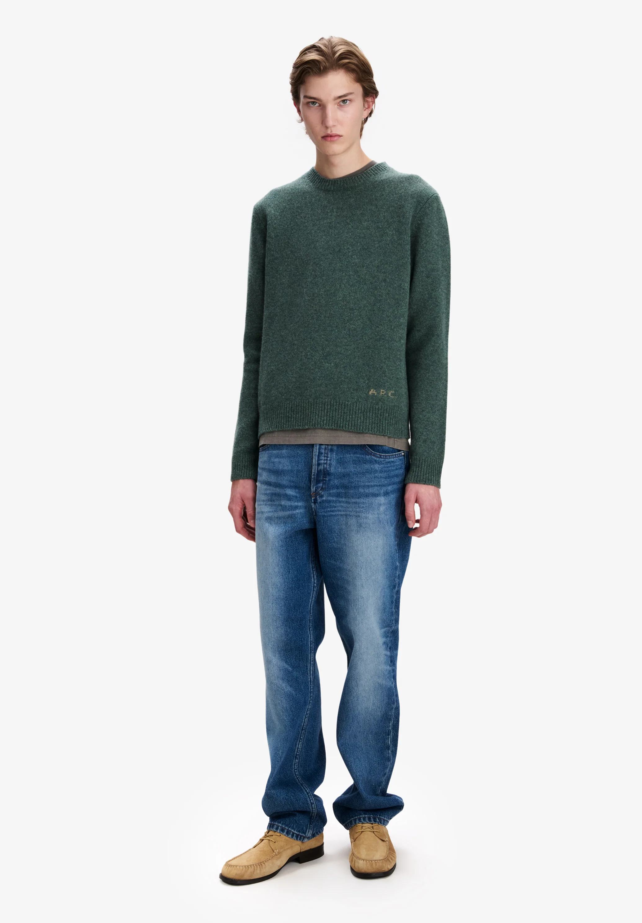 Loose heather green wool sweater - Image 2