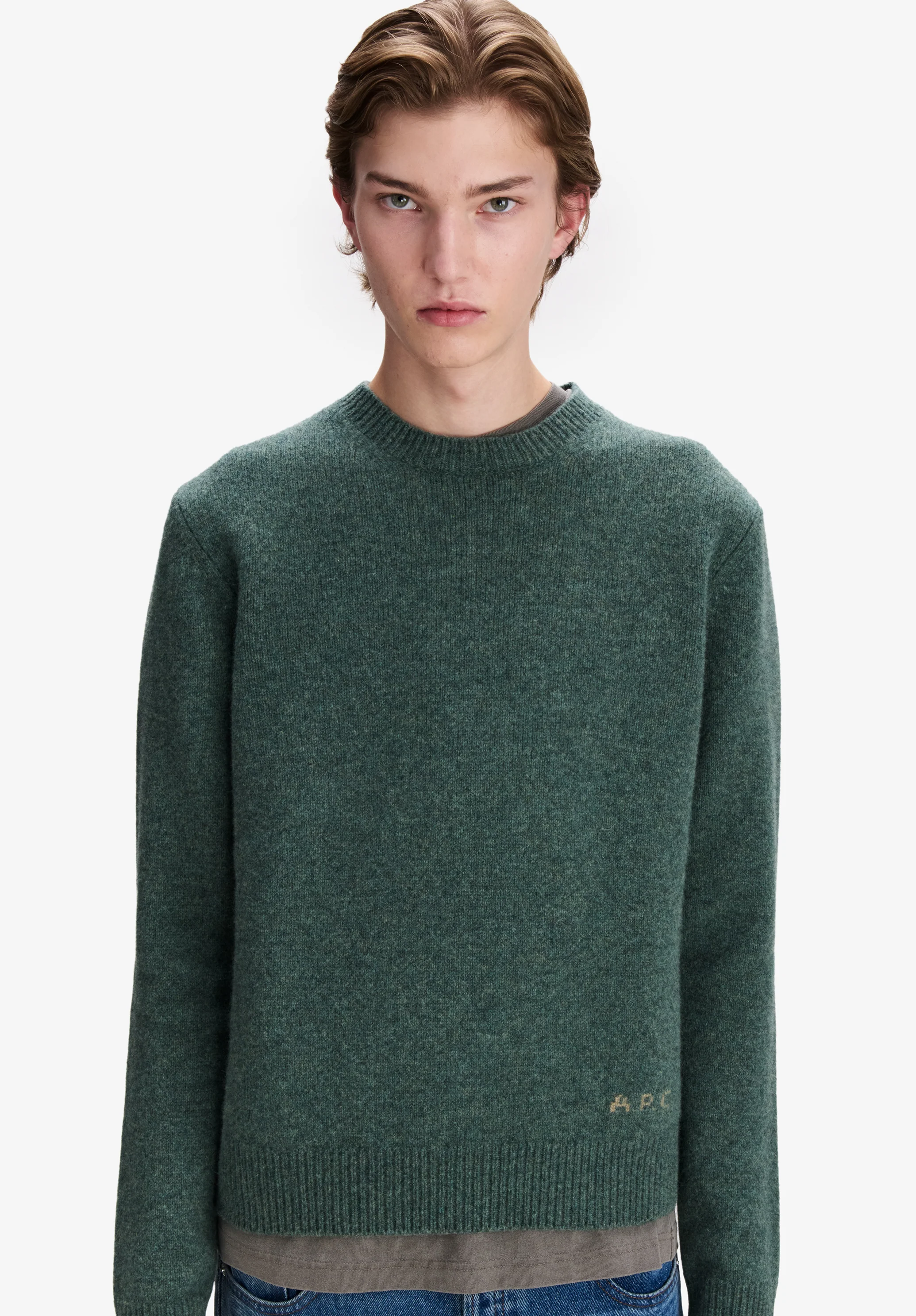 Loose heather green wool sweater - Image 4