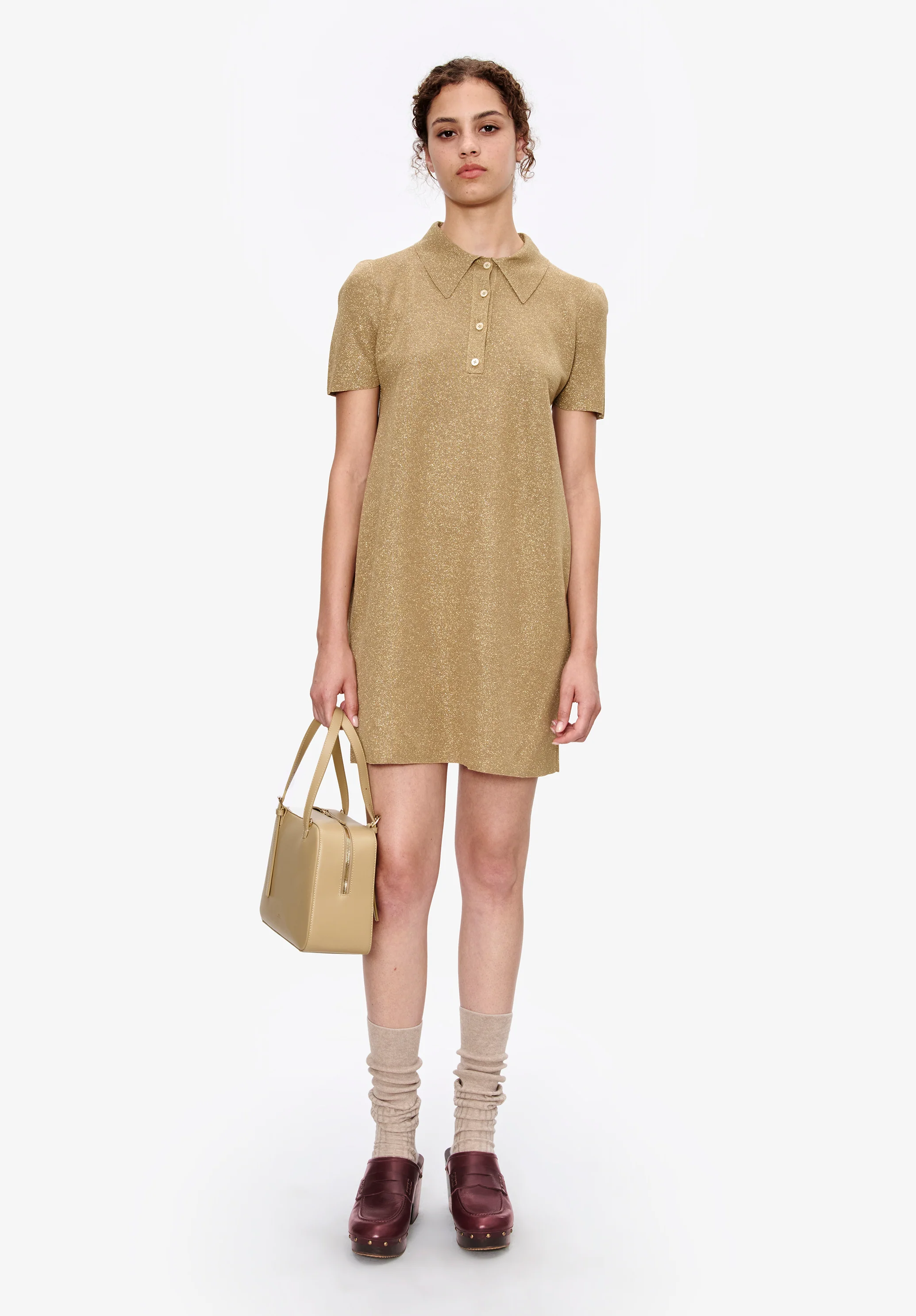 Metallised polo shirt collar dress - Image 2