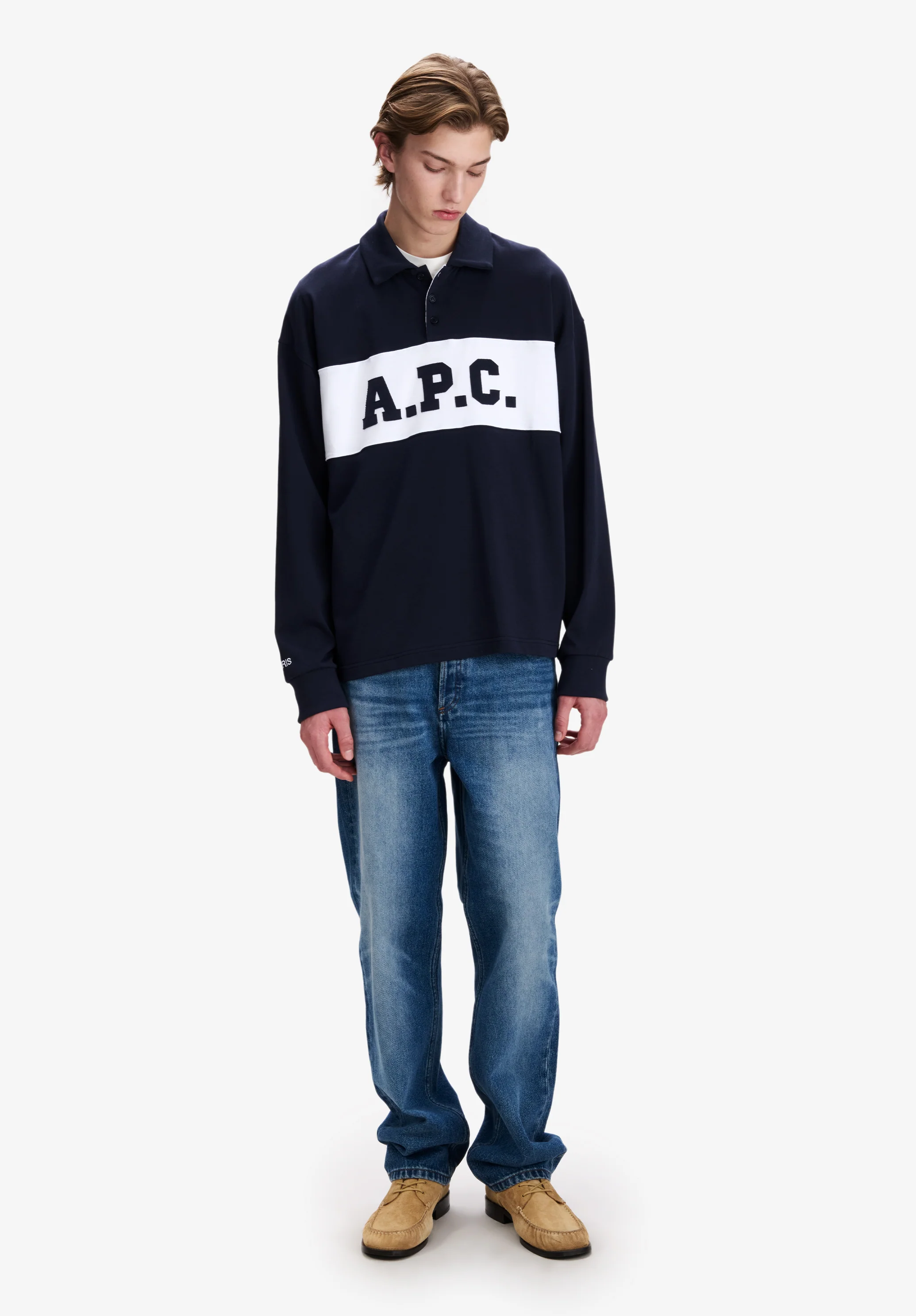 Navy blue A.P.C. rugby polo - Image 2