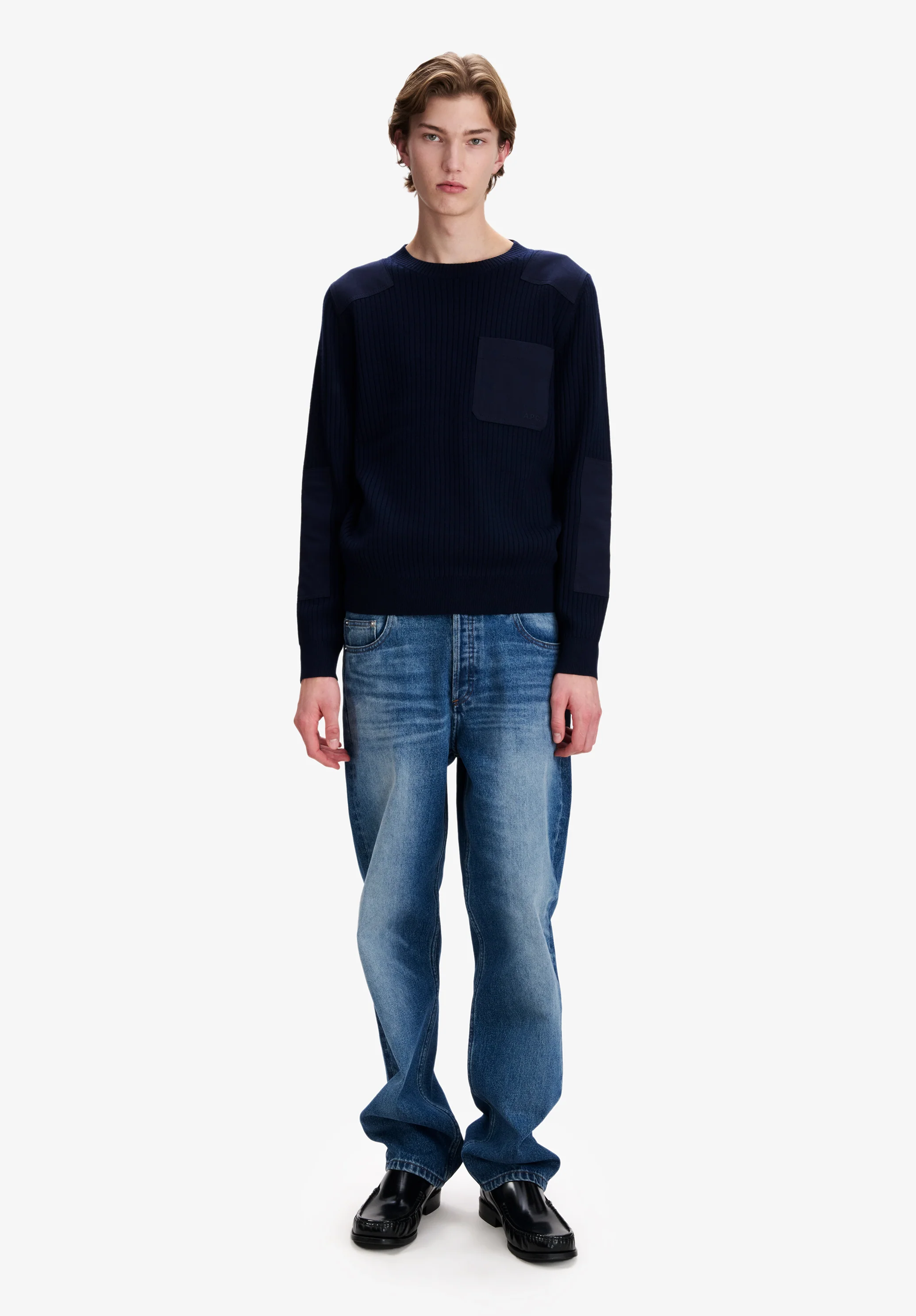 Navy blue merino wool military sweater - Image 2