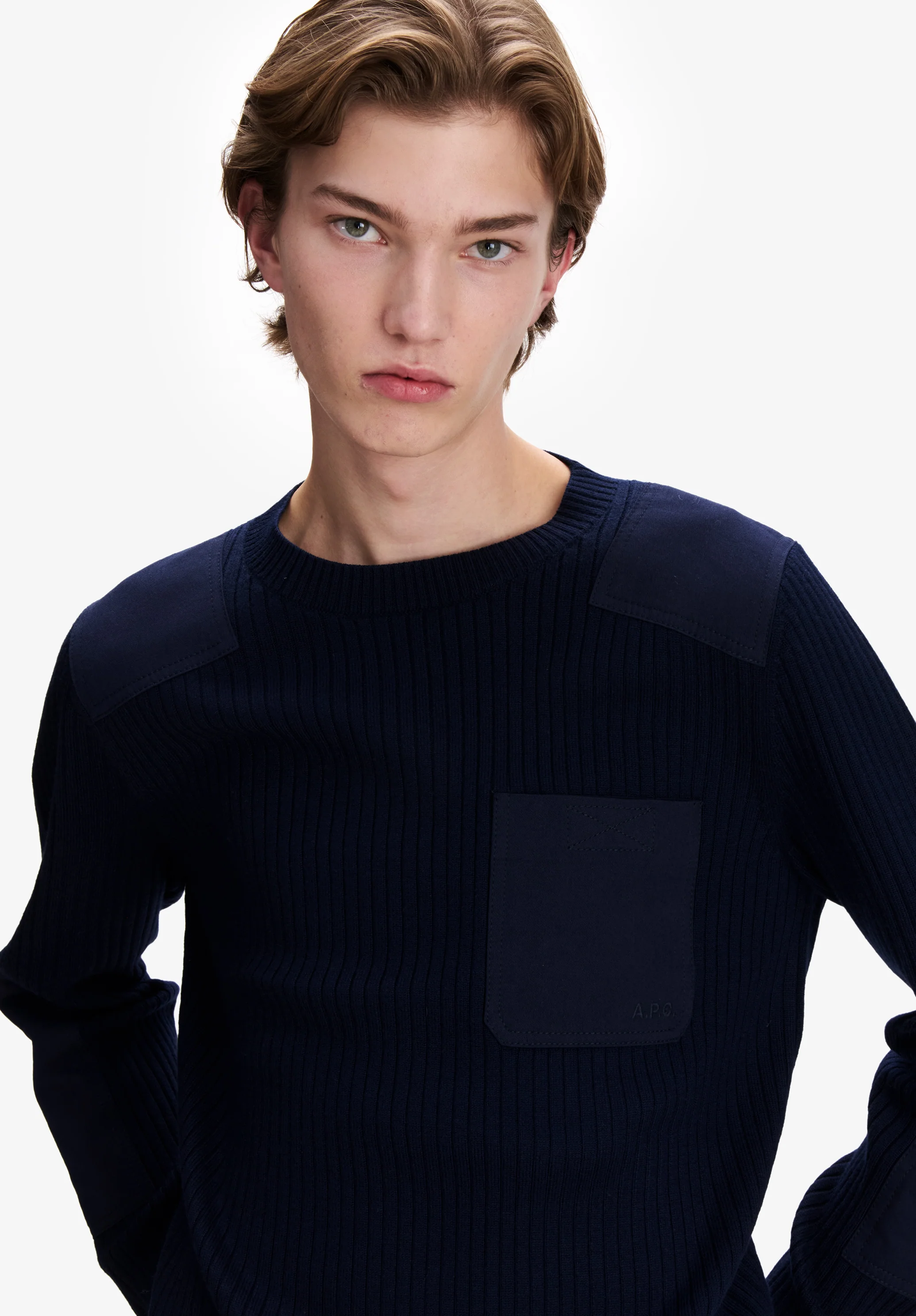 Navy blue merino wool military sweater - Image 4