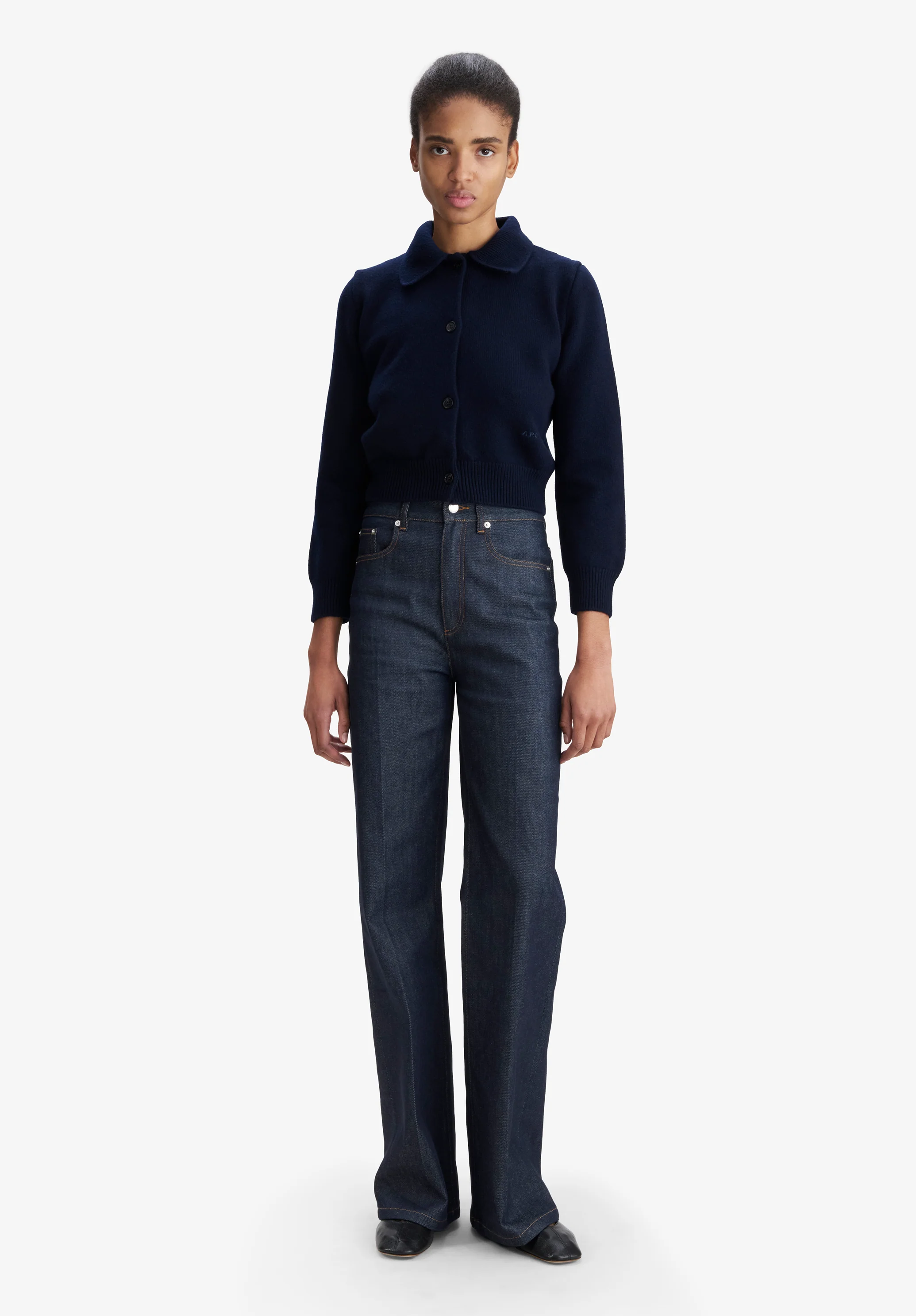 Solid-colour cardigan with polo shirt collar