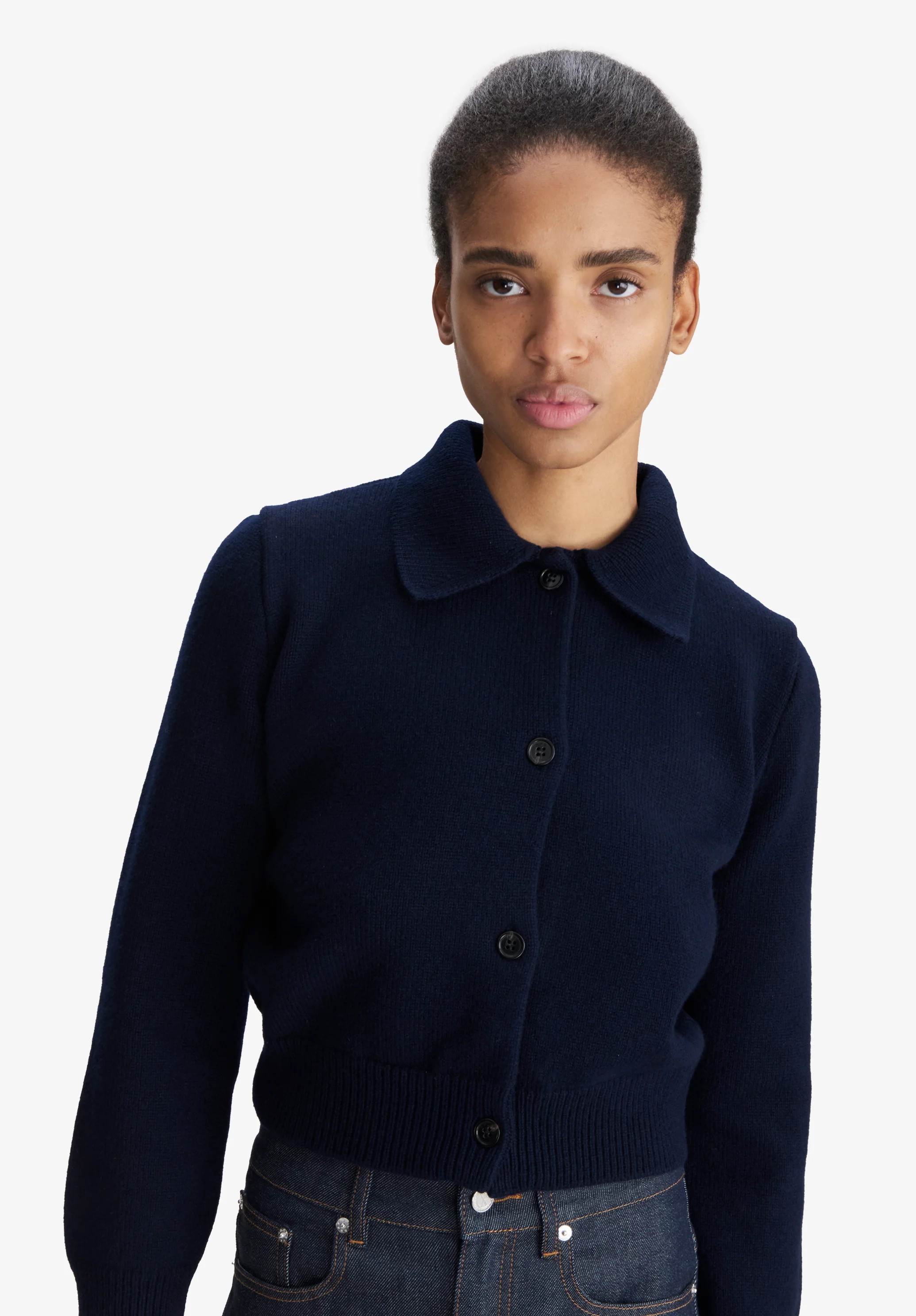 Solid-colour cardigan with polo shirt collar - Image 2