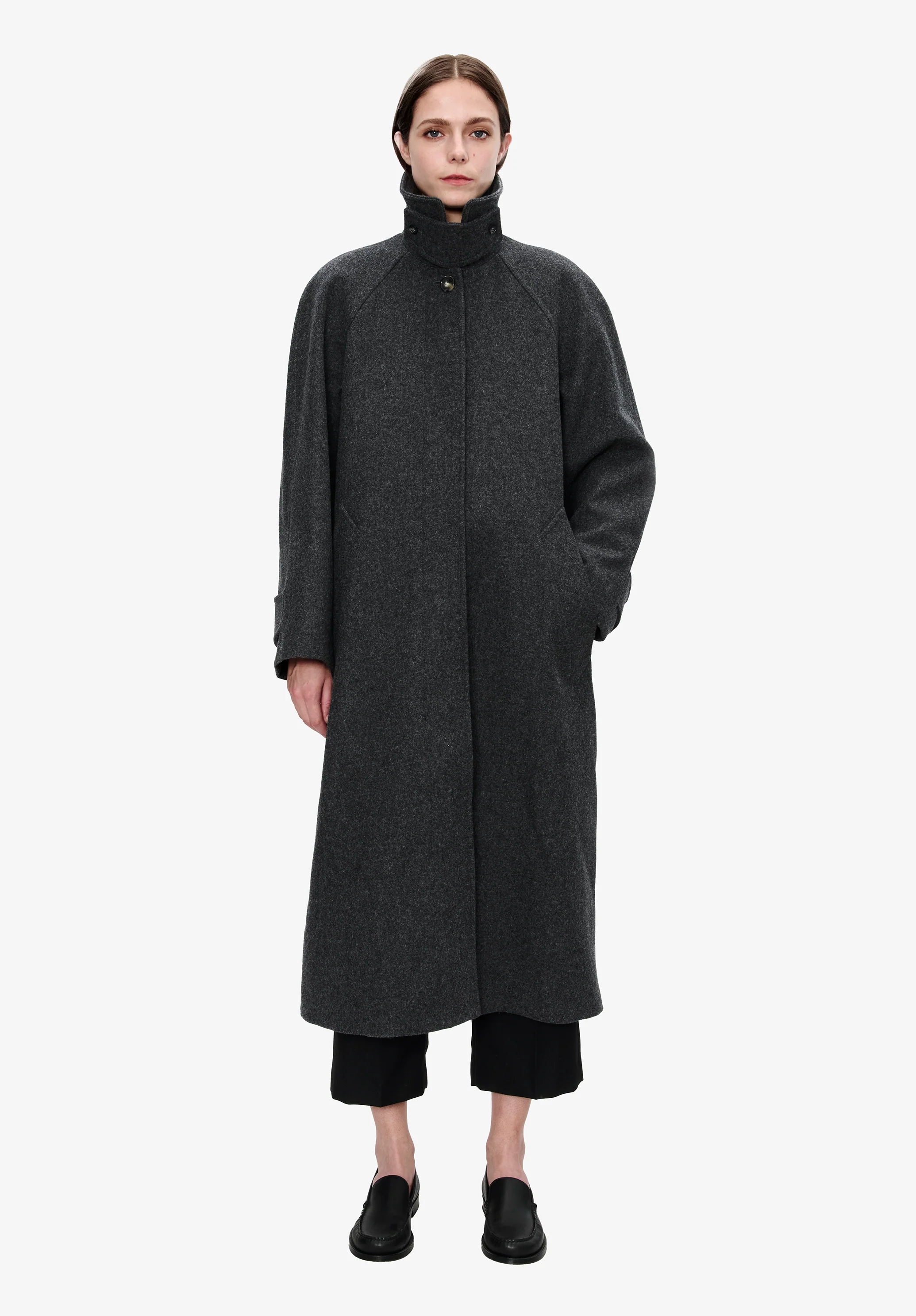 Oversize solid-colour coat with raglan sleeves - Image 2