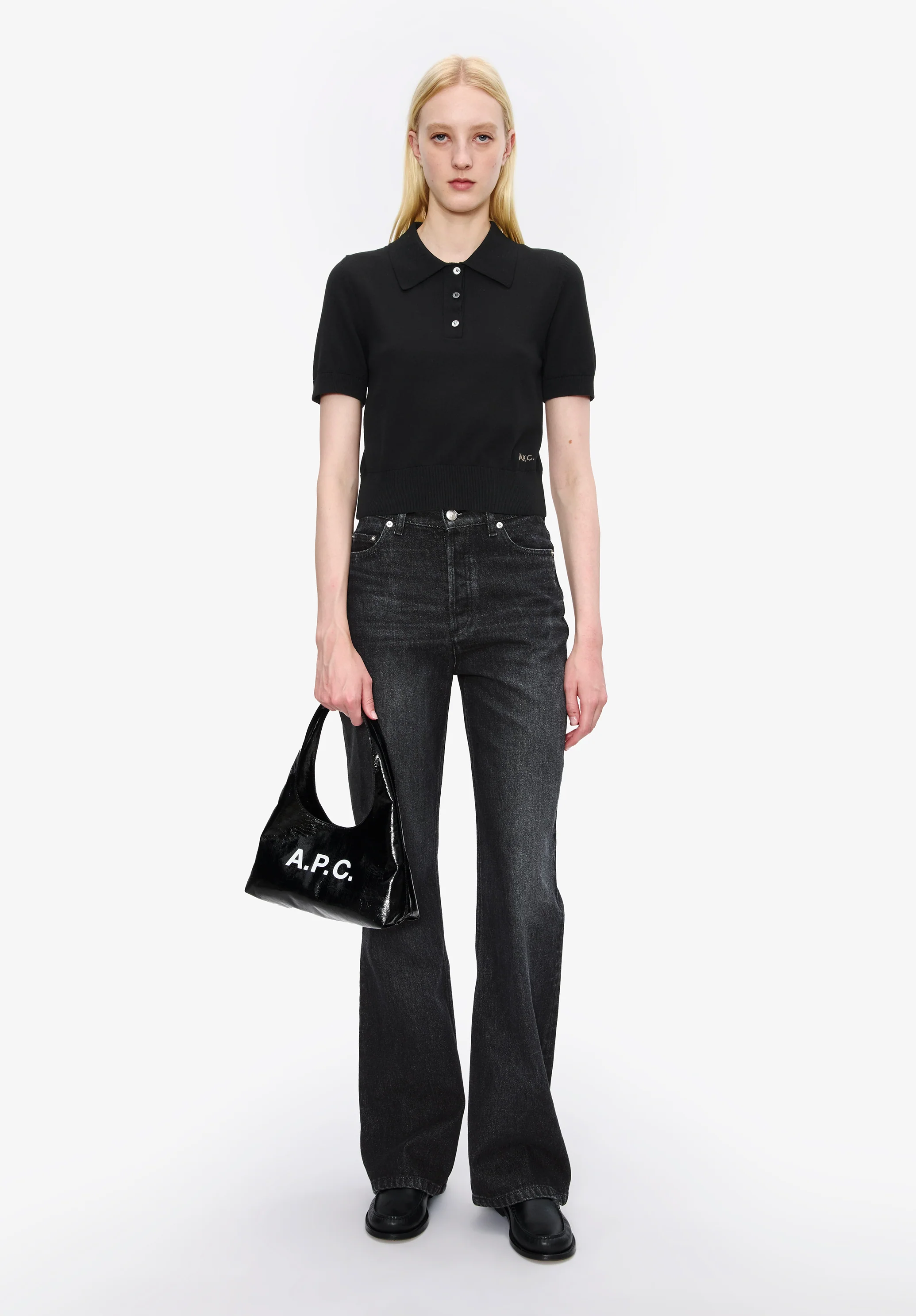 Solid-colour polo shirt in cotton crepe