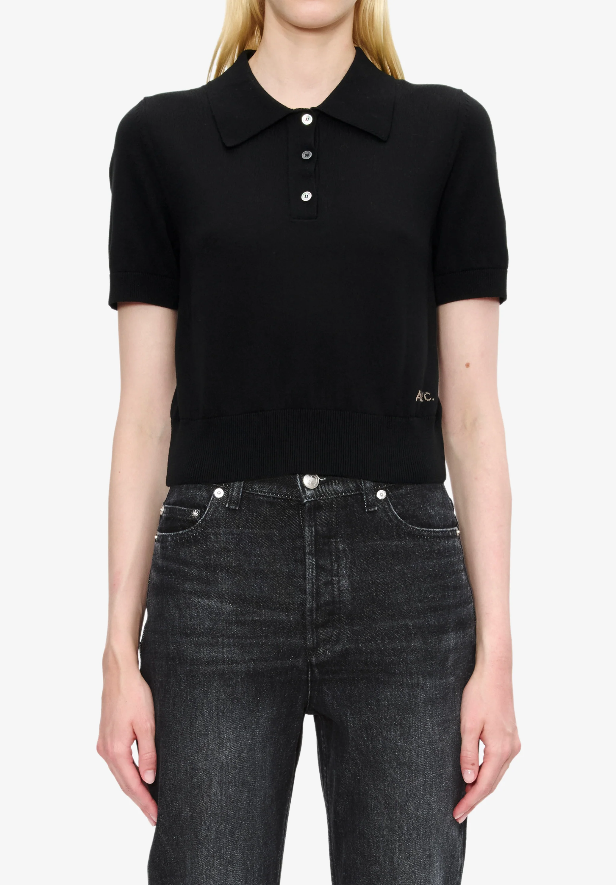 Solid-colour polo shirt in cotton crepe - Image 3