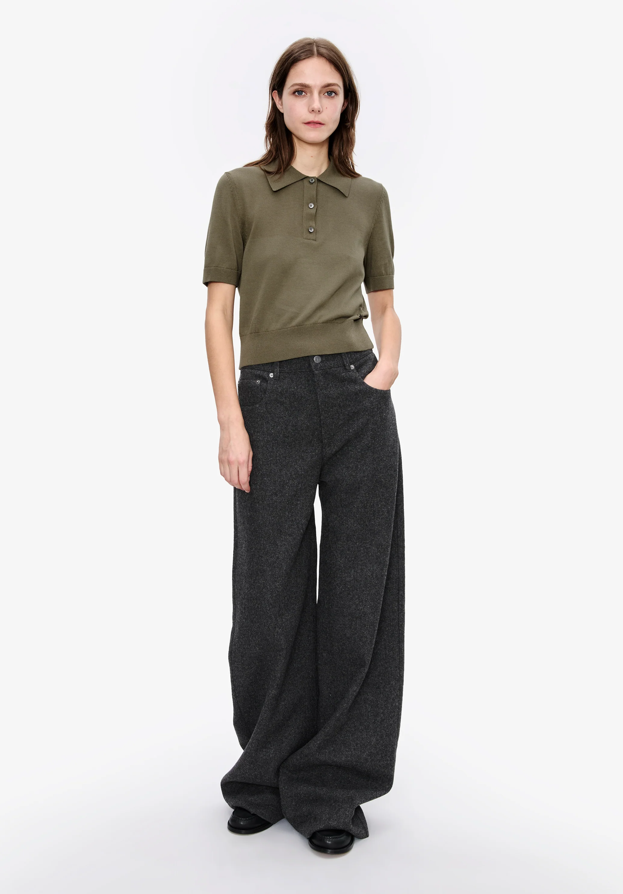 Solid-colour polo shirt in cotton crepe - Image 2