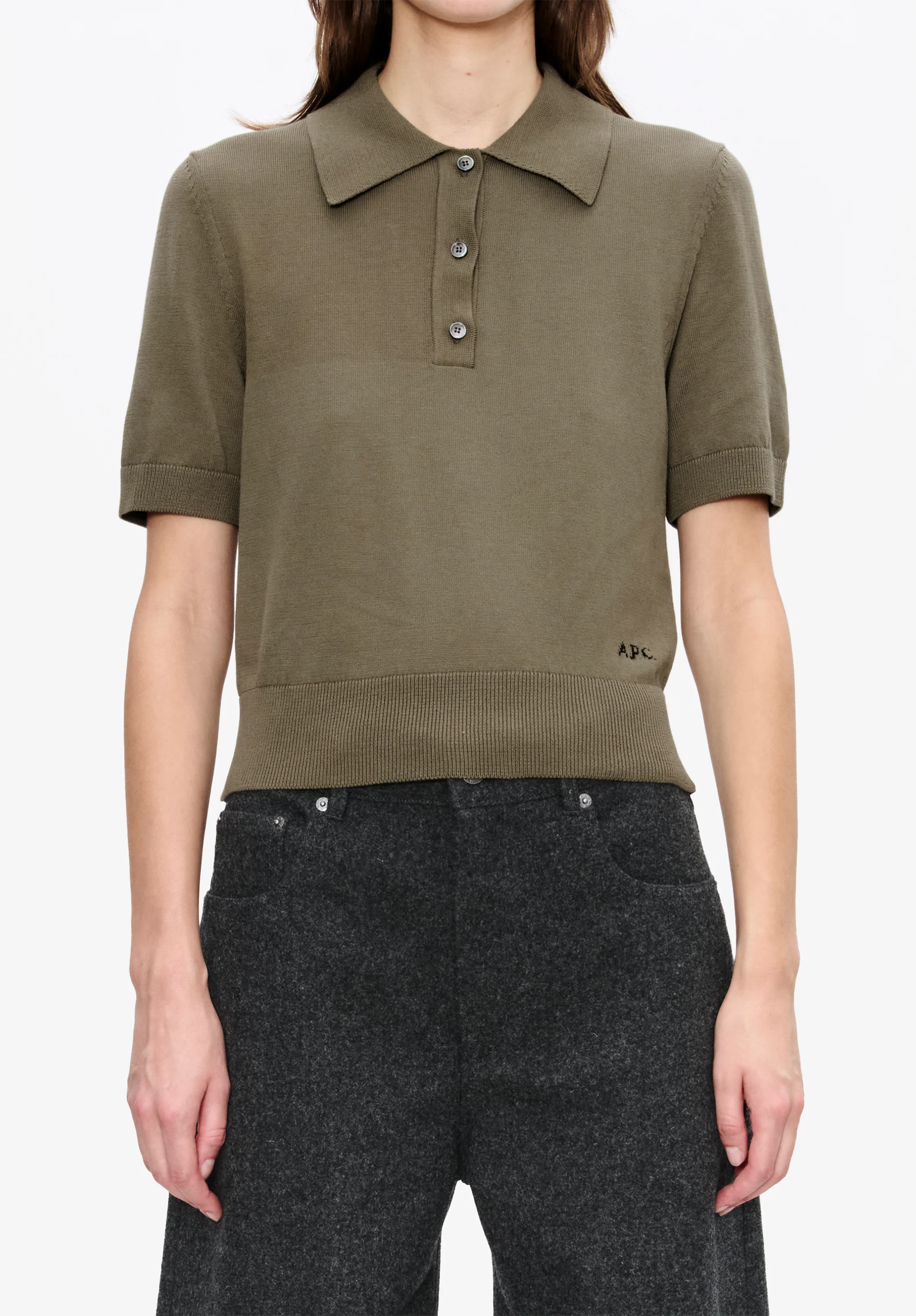 Solid-colour polo shirt in cotton crepe - Image 4