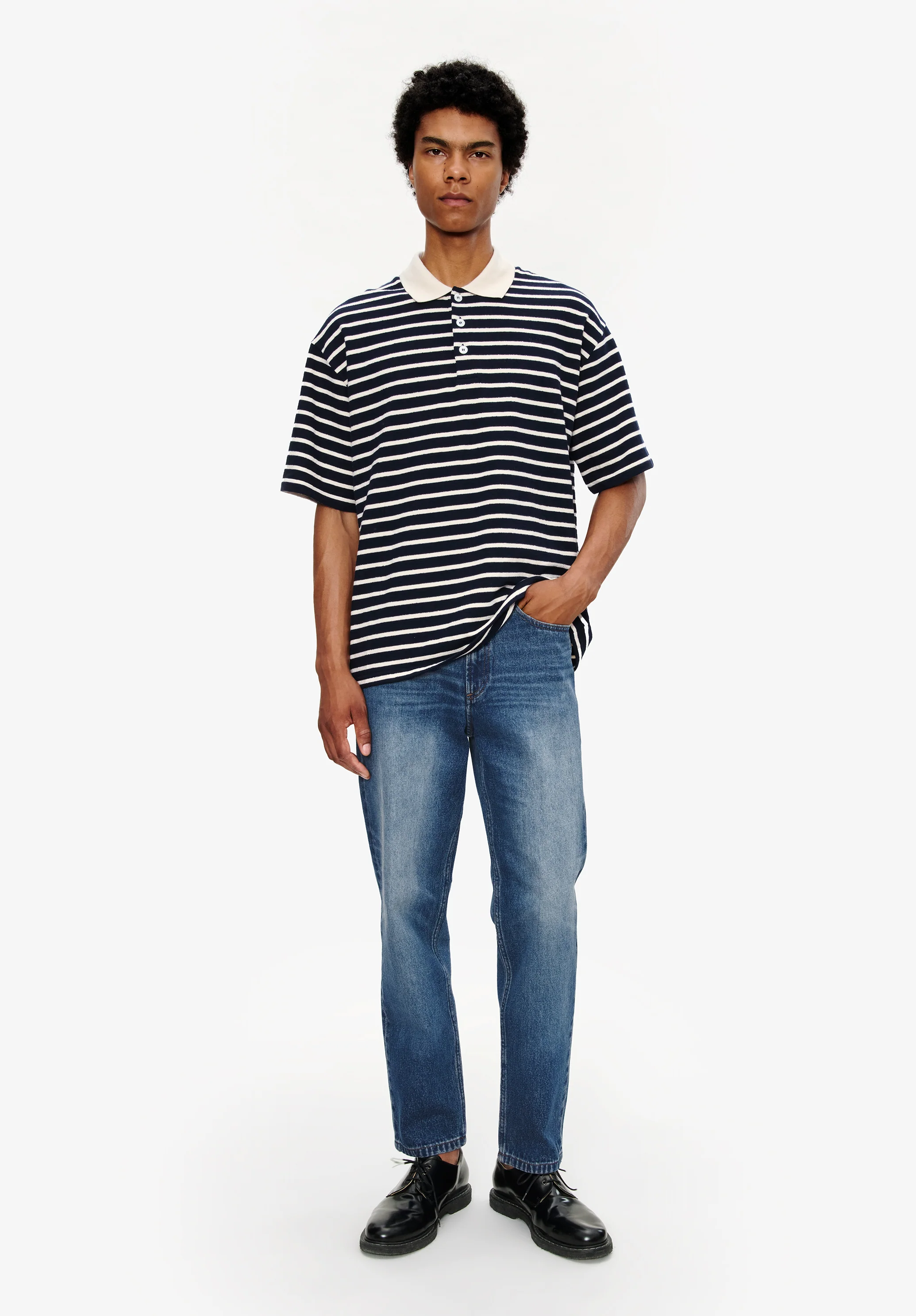 Striped polo shirt with contrasting collar - Image 2