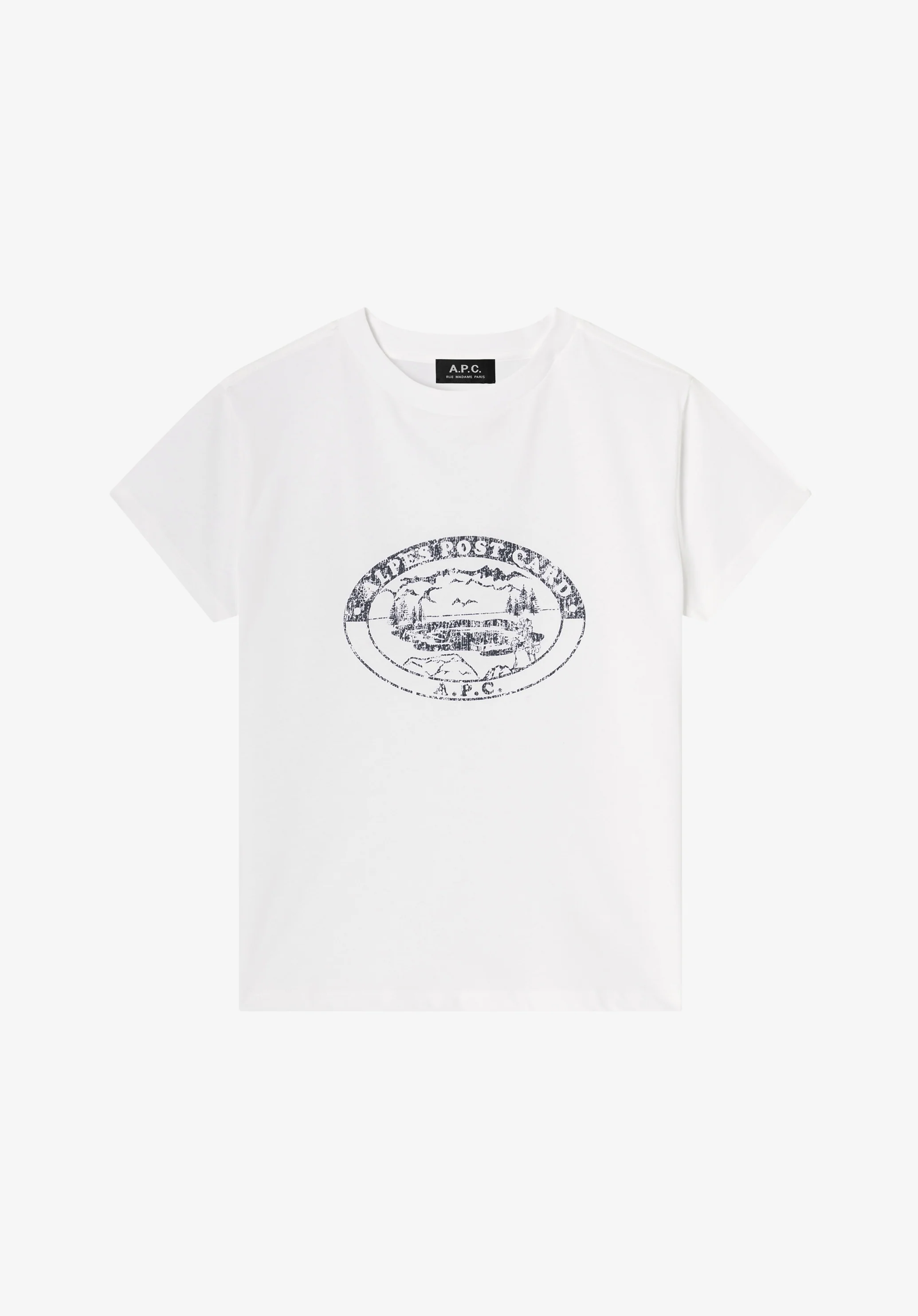 White t-shirt with vintage-effect camping logo