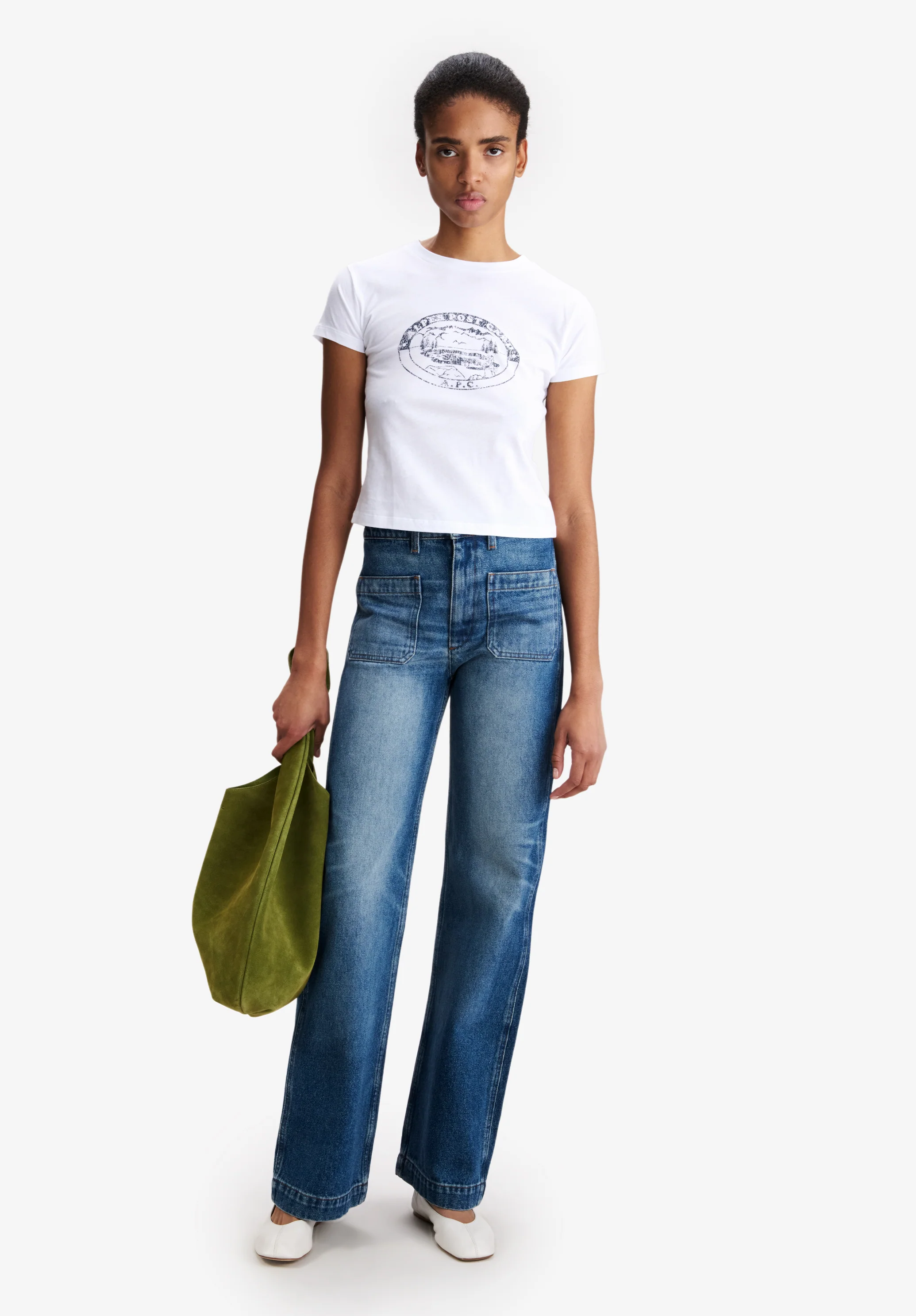 White t-shirt with vintage-effect camping logo - Image 2