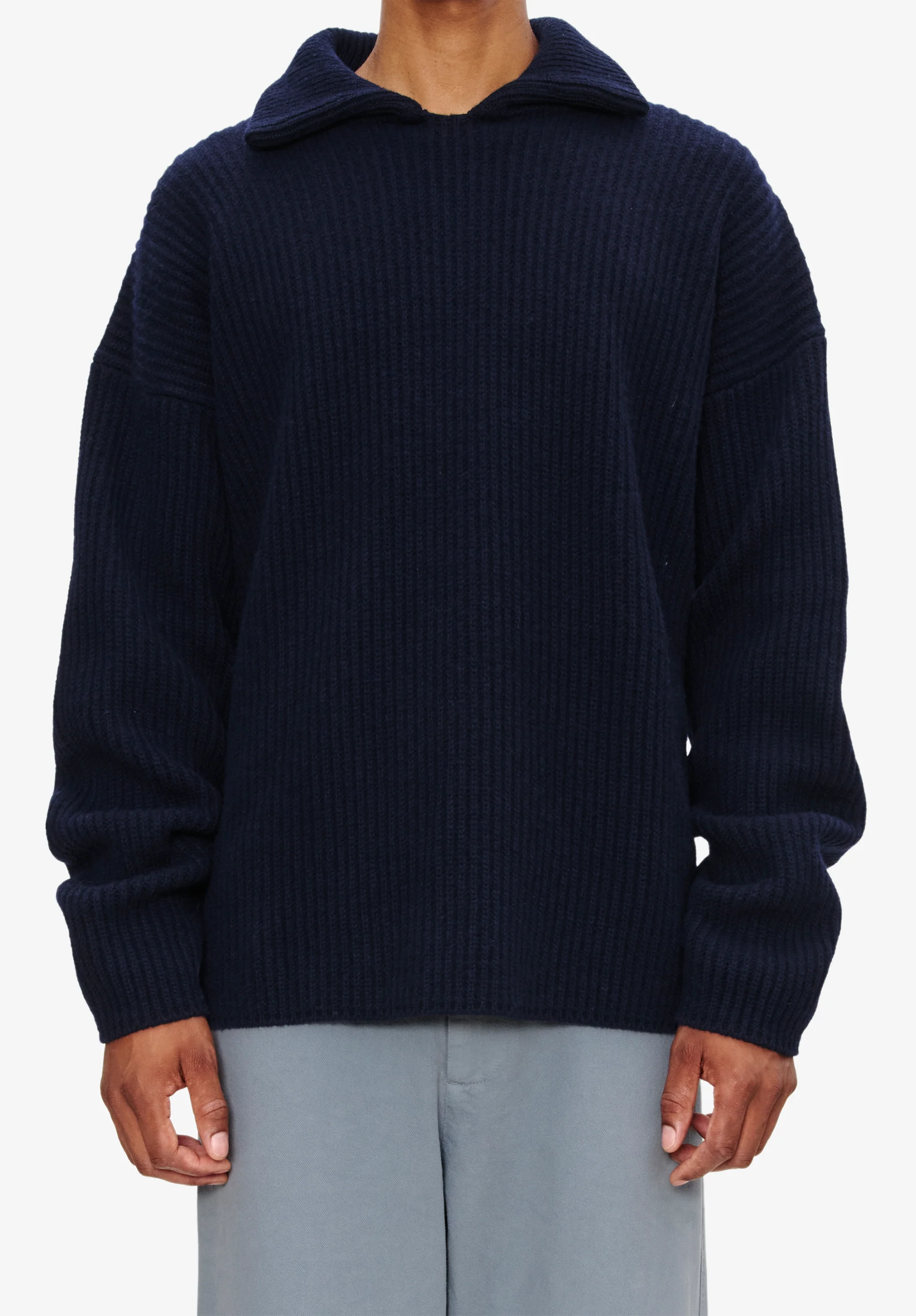 Wide-rib jumper with spread collar - Image 4